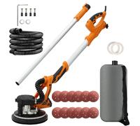 Ponceuse pour plaques de plâtre et murs - 1250W - Électrique - Aspiration automatique de la poussière - 5 vitesses réglables de 800 à 1800 tr/min - Tige télescopique - Lumière LED - Bordure amovible