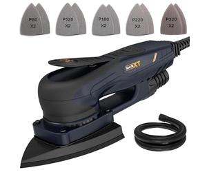 Ponceuse triangulaire MAXXT sans balais de 3 mm, moteur EC puissant de 350 W, régulation de vitesse, avec 10 papiers de verre haut de gamme pour un ponçage précis du bois