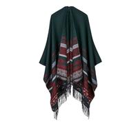 Poncho Femme Simili Laine - INSFITY - Vert - Frange - Taille unique - 130 X 150 cm