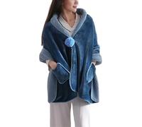 Poncho Polaire Portable pour Femme Couverture Douce en Polaire avec Boutons Veste De Lit et Poches Plaid Moelleux Écharpe Cape avec Boutons pour Lit Canapé Bureau