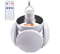PONDON Ampoule solaire LED ABS avec télécommande, 5 modes d'éclairage, étanche IP65, design pliable, double batterie, pour camping en plein air, éclairage d'urgence
