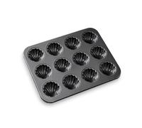 PONIXA Plaque à Madeleine 12 Alvéoles Moule à Madeleineen Forme de Coquillage Anti-adhésif (Black Scallops)