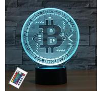 PONLCY Bitcoin Veilleuse, illusion 3D avec télécommande, 16 couleurs, lampes de bureau USB, lampe de table pour chambre à coucher, cadeaux pour décoration de la maison
