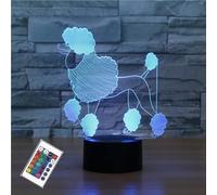PONLCY Veilleuse LED en forme de caniche - 16 couleurs - Lampe illusion 3D - Télécommande - USB - Décoration de chambre à coucher - Lampe de table pour enfants - Cadeau d'anniversaire de Noël