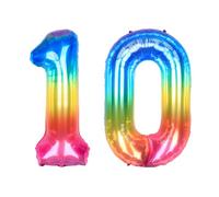 Ponmoo 40 Pouces Foil Ballons Chiffre 10 Neon Rainbow (101cm), Gonflable Hélium ou Air, Géant Numéro 0-9, 10-29, 30-100, Grand Ballon pour Mariage, Décoration de Fête d'anniversaire