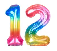 Ponmoo 40 Pouces Foil Ballons Chiffre 12/21 Neon Rainbow (101cm), Gonflable Hélium ou Air, Géant Numéro 0-9, 10-29, 30-100, Grand Ballon pour Mariage, Décoration de Fête d'anniversaire