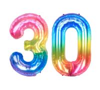 Ponmoo 40 Pouces Foil Ballons Chiffre 30 Neon Rainbow (101cm), Gonflable Hélium ou Air, Géant Numéro 0-9, 10-29, 30-100, Grand Ballon pour Mariage, Décoration de Fête d'anniversaire