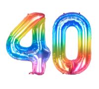 Ponmoo 40 Pouces Foil Ballons Chiffre 40 Neon Rainbow (101cm), Gonflable Hélium ou Air, Géant Numéro 0-9, 10-29, 30-100, Grand Ballon pour Mariage, Décoration de Fête d'anniversaire