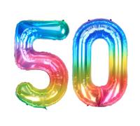 Ponmoo 40 Pouces Foil Ballons Chiffre 50 Neon Rainbow (101cm), Gonflable Hélium ou Air, Géant Numéro 0-9, 10-29, 30-100, Grand Ballon pour Mariage, Décoration de Fête d'anniversaire