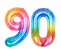 Ponmoo 40 Pouces Foil Ballons Chiffre 90 Neon Rainbow (101cm), Gonflable Hélium ou Air, Géant Numéro 0-9, 10-29, 30-100, Grand Ballon pour Mariage, Décoration de Fête d'anniversaire