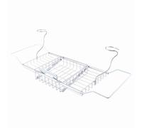 Pont de Baignoire Plateau de Bain Rangement Universel Extensible 61~85cm Porte Verre à Pied Porte Gel Douche Savon en Metal Chromé