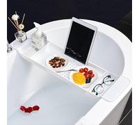Pont De Bain pour Baignoire, Plateau De Baignoire Extensible, Planche De Bain, Support De Baignoire, Serviteur De Baignoire, pour Bougie Verre Vin Livre Savon Tablette Et Téléphone