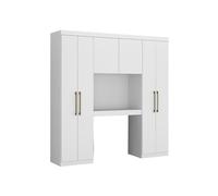 Pont de lit ANTERO - 6 portes - Avec armoires et rangements - L.200 cm - Blanc