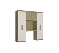 Pont de lit ANTERO II - 6 portes - Avec armoires et rangements - L.200 cm - Chêne et Ivoire