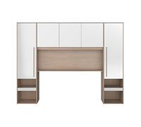 Vente-unique - Pont de lit avec rangements - avec LEDs - L265 cm - Coloris : Blanc Brillant et Naturel - VELONA