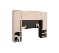 Pont de lit avec rangements - Avec LEDs - L265 cm - Coloris : Naturel et noir - VELONA