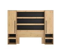 Pont de lit avec rangements et LEDs - L269 cm - Coloris : Naturel et noir - VARLY