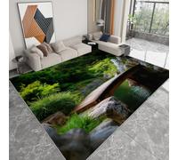 Pont En Bois De La Forêt Naturelle Tapis Design 3D Moderne 180 x 240 cm, Vert Tapis de Salon Élégant en Flanelle Douce - Couleurs Vives Ne Pâlissent Pas, Base Antidérapante, Décoration Intérieure