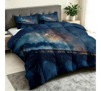 Pont Rétro Couette légère Enveloppe en microfibre douce-Bleu Foncé | Train Ciel Nocturne ÉtoilesCouette Enveloppe en Microfibre Douce au Toucher - Lavable en Machine 220x230 cm