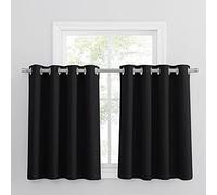 PONY DANCE Décoration de Fenêtre - Rideau Noir Isolation Thermique Brise-Vue Rideau Cuisine à Oeillets Économie d'Énergie pour Petite Fenetre, Largeur 132 sur Hauteur 90cm, 2 Pièces