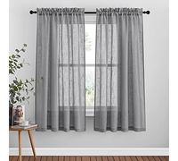 Pony Dance Décoration de Fenêtre Voilages - Lot de 2 Rideaux Panneaux Voile en Lin Motif de Croix avec Passe Tringle Draperies pour Fenêtre Salon & Hôtel, 132 cm L sur 160 H, Gris Foncé