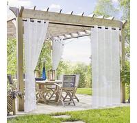 PONY DANCE Lot de 2 Rideau Voilage Blanc - Rideaux Exterieur Imperméable | L 137 x H 274cm, Décoration de Maison Jardin Patio Pergola Terrasse, avec Oeillets pour Extérieur, Romantique Elégant