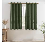 PONY DANCE Lot de 2 Rideau Voilage Lin - Rideaux Translucide L140xH160cm : Lumière Douce & Intimité pour Fenêtre Cuisine Chambre Salon Maison, Decoration avec Oeillets, Vert Foncé