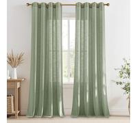 PONY DANCE Lot de 2 Rideau Voilage Lin - Rideaux Translucide L140xH225cm : Lumière Douce & Intimité pour Fenêtre Porte Chambre Salon Maison, Decoration avec Oeillets, Vert Bambou