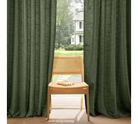PONY DANCE Lot de 2 Rideau Voilage Lin - Rideaux Translucide L140xH245cm : Lumière Douce & Intimité pour Chambre Salon Maison, Decoration avec Galon Fronceur, Vert Foncé