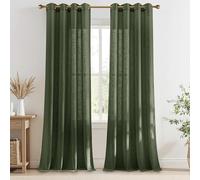 PONY DANCE Lot de 2 Rideau Voilage Lin - Rideaux Translucide L140xH245cm : Lumière Douce & Intimité pour Fenêtre Chambre Salon Maison, Decoration avec Oeillets, Vert Foncé
