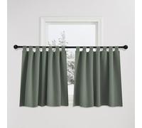 PONY DANCE Lot de 2 Rideaux Cuisine Occultant Court de Petite Fenêtre | Panneau a Pattes, Décoration Maison Placard, Lumiere Bloquer, Prêt à Poser, Tenture Opaque, L 140 x H 120cm, Vert Gris