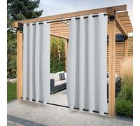 PONY DANCE Lot de 2 Rideaux Extérieur Occultant Imperméable Anti Vent | Lumineux Bloquer, Qpaque à Oeillets en Haut & Bas, Décoration de Pergola Balcon Véranda, Gris Blanc, L 132 x H 213cm