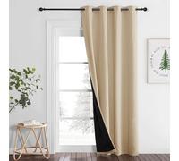 PONY DANCE Rideau 100% Occultant - Rideau Thermique Anti Froid Chaleur | Total Lumineux Bloquer, Décoration Maison Chambre Salon, avec Noir Doublure,Anti UV, L 140x H260cm,Lot de 1,Jaune Beige