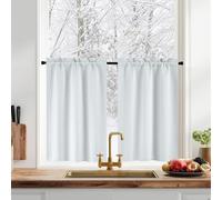 PONY DANCE Rideau Court 60x120 - Rideaux Cuisine Occultant Passe Tringle | Brise-bise Opaque, Bloquer Lumiere, Decoration Maison Salon, pour Placard Porte Petite Fenetre Intérieur, Gris Blanc, 2 Pcs