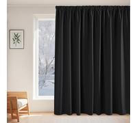 PONY DANCE Rideau Grande Largeur Occultant Galon Fronceur Passe Tringle | L300xH260cm, Lot de 1, Thermique Isolant anti Froid Chaleur, Decoration pour Fenetre Chambre Salon, Blackout Curatins Noir