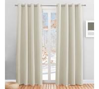 PONY DANCE Rideau Isolant Thermique Occultant à Oeillet 140x Hauteur 200cm | Rideaux Porte Fenetre, Beige Clair, 2 Pcs, Tissu Lourd Solid, Decoration Maison Chambre Bureau Hotel, Tissu Opaque Intérieur