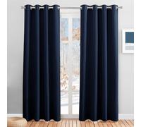 PONY DANCE Rideau Isolant Thermique Occultant à Oeillet 140x Hauteur 200cm | Rideaux Porte Fenetre, Bleu Foncé, 2 Pcs, Tissu Lourd Solid, Decoration Maison Chambre Bureau Hotel, Tissu Opaque Intérieur