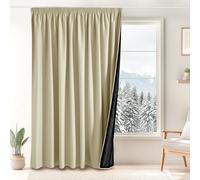 PONY DANCE Rideau Occultant Amélioré, Galon Fronceur et Passe Tringle | L 300cm x H 245cm, Beige Clair, 1 Pièce,Grande Largeur Isolant Lumiere Thermique anti Froid Chaleur pour Chambre Salon