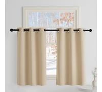 PONY DANCE Rideau Occultant Cuisine - Rideaux Court Panneaux à Oeillets | Decoration pour Masion Chambre Petite Fenetre, Isolation Lumineux Prêt Poser, 106cm Largeur x H 90cm, Jaune Beige, Lot de 2