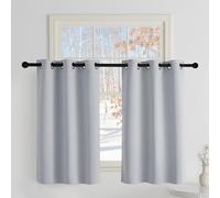 PONY DANCE Rideau Occultant Cuisine - Rideaux Court Panneaux à Oeillets | Decoration pour Masion Chambre Petite Fenetre, Isolation Lumineux Prêt Poser, 106cm Largeur x H 90cm, Gris Argenté, Lot de 2