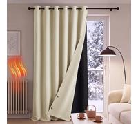 PONY DANCE Rideau Occultant Isolant Thermique Matelassé Amovible 200x240 | Rideau Anti Froid Chaleur, Anti-Bruit,pour Fenetre Salon Chambre Maison, Grande Largeur a Oeillets, Lot de 1, Beige Clair