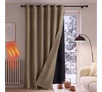 PONY DANCE Rideau Occultant Isolant Thermique Matelassé Amovible 200x240 | Rideau Anti Froid Chaleur, Anti-Bruit,pour Fenetre Salon Chambre Maison, Grande Largeur a Oeillets, Lot de 1, Cappuccino