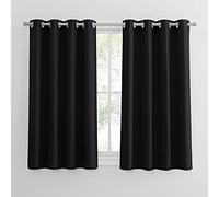 PONY DANCE Rideau Occultant Noir à Oeillets de Fenêtre Unicolore Draperies Court pour Maison Chambre Petite Fenetre Anti Froid/Chaleur, 117 Largeur X 137 Hauteur, 2 Pcs