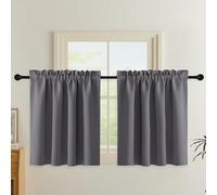 PONY DANCE Rideau Occultant Passe Tringle - Rideau Court Brise- Bise Décoration de Petite Fenêtre, Opaque Panneaux Anti Regard pour Placard/Cuisine/sous Evier, Gris, 2 Pièces, L140xH90cm