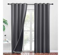 PONY DANCE Rideau Occultant - Rideau Thermique Anti Froid Total Lumineux Bloquer Décoration Maison Chambre Salon, avec Noir Doublure Anti UV, 140 cm Largeur sur 240 Hauteur, 2 PCs, Gris