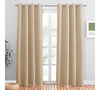 PONY DANCE Rideau Thermique à Oeillets - Rideaux de Fenêtre Draperies Tombé Lourd Prêt à Poser Tissu Solid pour Enfant/Ado Unicolore Lumineux Bloquer, 132 x 210 cm, Jaune Beige, 2 PCs