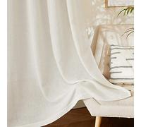 PONY DANCE Rideau Voilage Beige - Rideaux Galon Fronceur en Lin Naturel | Draperies Demi Transparent,Décoration de Maison Chambre Fenetre Porte, Largeur 140cm x Hauteur 210cm,Beige Clair,Lot de 2