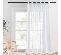PONY DANCE Rideau Voilage Blanc - Voilage Grande Largeur L200cm x H220cm | Décoration Salon Chambre Fenêtre, Draperies Voile avec Oeillet, Demi-Transparent, Filtrant la Lumière, 1 Pièce, Blanc