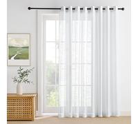PONY DANCE Rideau Voilage Blanc - Voilage Grande Largeur L300cm x H220cm | Décoration Salon Chambre Fenêtre, Draperies Voile avec Oeillet, Demi-Transparent, Filtrant la Lumière, 1 Pièce, Blanc