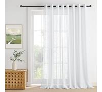 PONY DANCE Rideau Voilage Blanc - Voilage Grande Largeur L300cm x H240cm | Décoration Salon Chambre Fenêtre, Draperies Voile avec Oeillet, Demi-Transparent, Filtrant la Lumière, 1 Pièce, Blanc